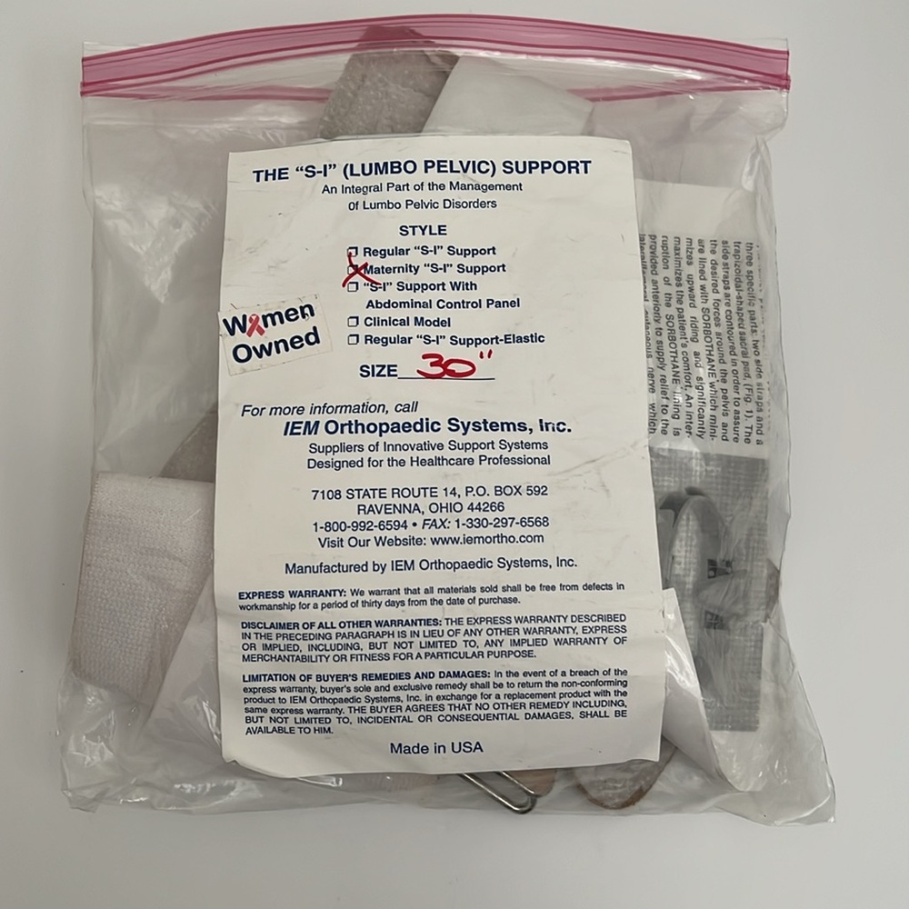 The S-I (Lumbo Pelvic) Support, Maternity Belt S-I Support, Size 30 inches